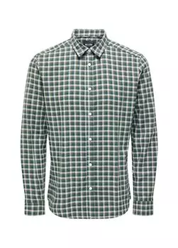 Узкая зеленая мужская рубашка в клетку 22025608_ONSBEN LIFE SLIM FLANNEL C Only & Sons, зеленый