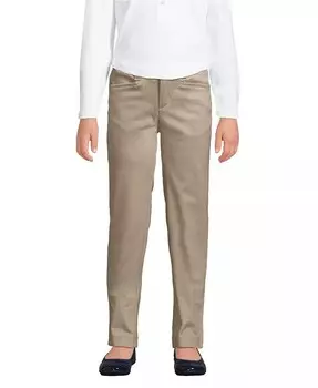 Узкие эластичные брюки-чиносы для маленьких девочек Lands' End, коричневый/бежевый