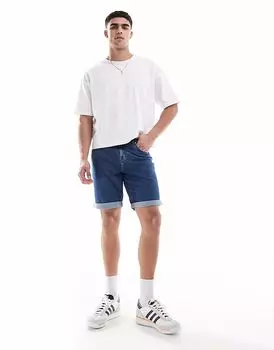 Узкие эластичные джинсовые шорты ASOS DESIGN в цвете средне-синего тона
