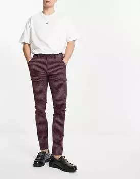 Узкие элегантные брюки скинни в бордовую тонкую полоску ASOS DESIGN