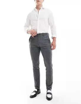 Узкие элегантные брюки в елочку серого меланжевого цвета JJ Rebel