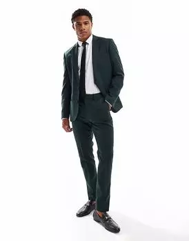 Узкие брюки ASOS DESIGN темно-зеленого цвета с узором «в ёлочку»