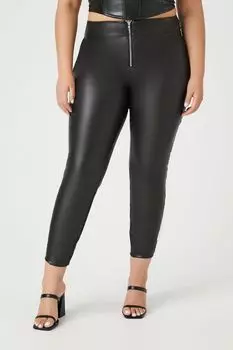 Узкие брюки из искусственной кожи больших размеров Forever 21, черный