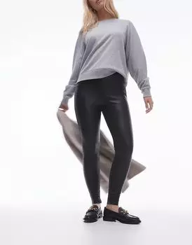 Узкие брюки из искусственной кожи фасона «песочные часы» черного цвета Topshop