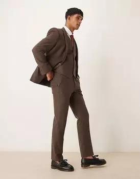 Узкие брюки из коричневой фланели с добавлением шерсти ASOS DESIGN