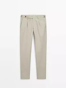 Узкие брюки из смесового хлопка Massimo Dutti, бежевый