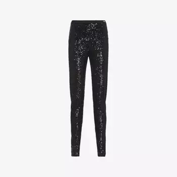 Узкие брюки из тканого материала с высокой посадкой, украшенные пайетками Prada, черный