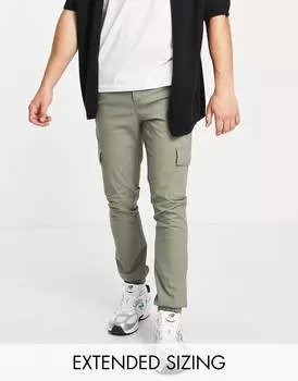 Узкие брюки карго цвета хаки с манжетами по низу ASOS DESIGN