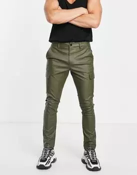 Узкие брюки карго из искусственной кожи цвета хаки ASOS DESIGN
