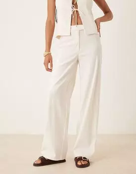 Узкие брюки Mango из смеси льна белого цвета