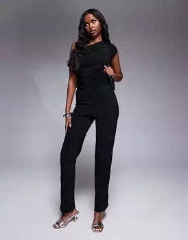 Узкие брюки с ребристым поясом и разрезом черного цвета ASOS DESIGN