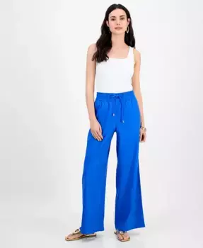 Узкие брюки с высокой посадкой и широкими штанинами из льняной смеси Petite I.N.C. International Concepts, синий