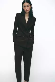 Узкие брюки с высокой талией ZARA, коричневый