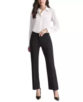Узкие брюки средней посадки с широкими штанинами Petite Modern-Fit Mid-Rise Wide-Leg DKNY, черный