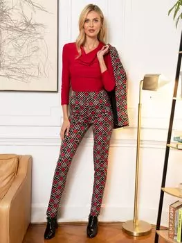 Узкие брюки стрейч HotSquash Premium, красно-черная плитка