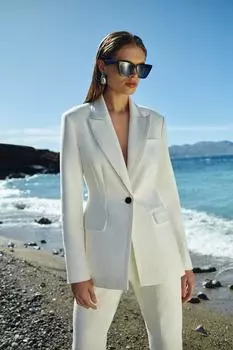 Узкие брюки строгого кроя строгого кроя с отделкой в крупный рубчик Karen Millen, белый