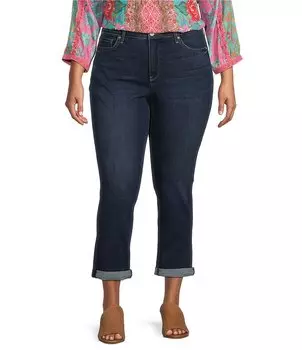 Узкие джинсы до щиколотки с закатанными манжетами NYDJ Sheri размера плюс, синий