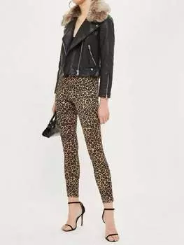 Узкие джинсы Jamie Leopard Print Satin High Rise в разноцветном цвете Topshop