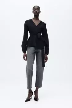 Узкие джинсы mom leg z1975 с высокой талией ZARA, серый