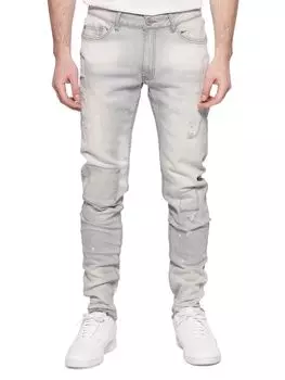 Узкие джинсы прямого кроя с высокой посадкой и потертостями Eleven Paris, серый