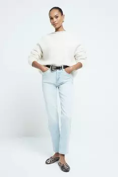 Узкие джинсы прямого кроя с высокой посадкой и рваными краями River Island, синий