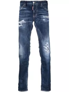 Узкие джинсы с эффектом потертости Dsquared2, синий