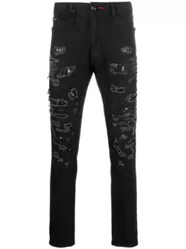 Узкие джинсы с эффектом потертости Philipp Plein, черный