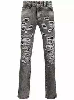 Узкие джинсы с эффектом потертости Philipp Plein, серый