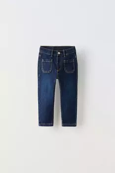 Узкие джинсы с карманами ZARA, средне-синий