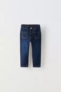 Узкие джинсы с карманами ZARA, средне-синий