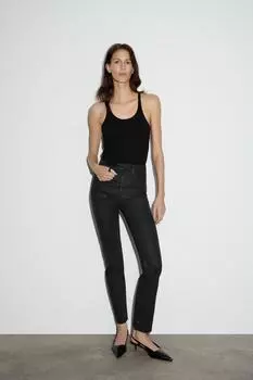 Узкие джинсы с покрытием и высокой талией ZARA, черный