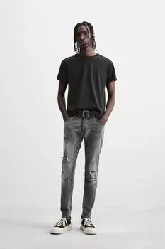 Узкие джинсы с рваными красками ZARA, серый