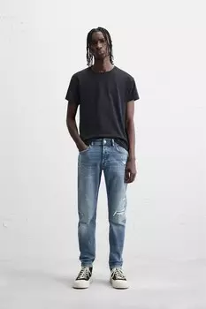 Узкие джинсы с рваными красками ZARA, средне-синий