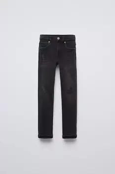 Узкие джинсы с рваными узкими узками ZARA, черный