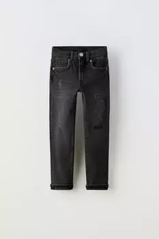 Узкие джинсы с рваными узкими узками ZARA, черный