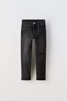 Узкие джинсы с рваными узкими узками ZARA, черный