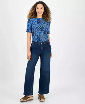 Узкие джинсы с широкими штанинами Petite Style & Co, синий