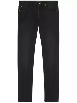 Узкие джинсы с вышитым логотипом Versace, черный