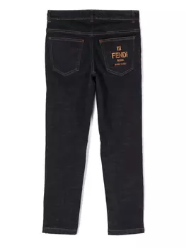 Узкие джинсы с вышивкой Fendi Roma Fendi Kids, синий