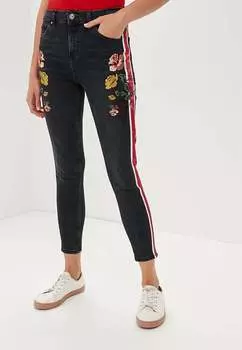 Узкие джинсы с высокой посадкой и цветочной вышивкой в байкерском стиле, разноцветные Topshop, мультиколор
