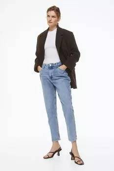 Узкие джинсы с высокой щиколоткой Mom H&amp;M, светло-голубой деним
