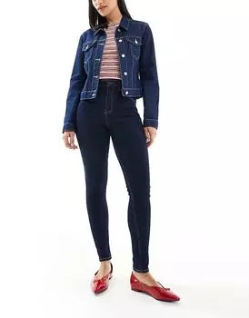 Узкие джинсы с высокой талией в аутентичном темно-синем цвете Bershka