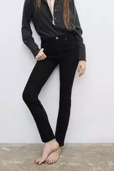 Узкие джинсы с высокой талией ZARA, черный