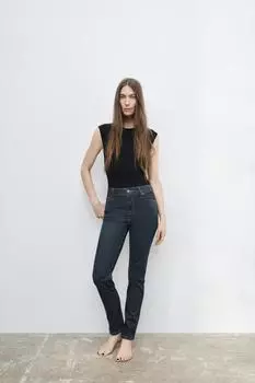 Узкие джинсы с высокой талией ZARA, цвет Dark grey
