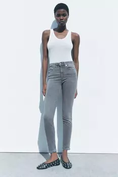 Узкие джинсы с высокой талией ZARA, серый