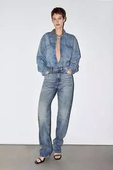 Узкие джинсы с высокой талией ZARA, синий
