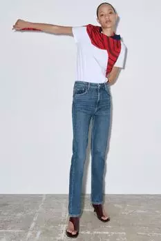 Узкие джинсы с высокой талией ZARA, средне-синий