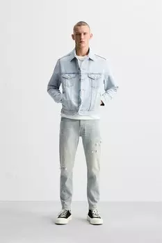 Узкие джинсы с зашитами ZARA, светло-голубой