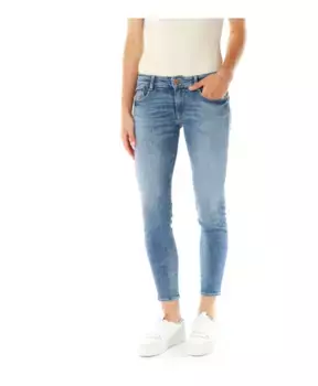 Узкие джинсы со средней посадкой и металлическими деталями золотистого цвета. Le Temps Des Cerises, синий