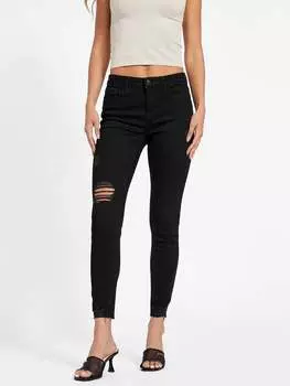 Узкие джинсы средней посадки Eco Journey Guess Factory, цвет black destroy